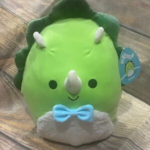 Squishmallows Tristan Lime Green Dinosaur with Blue Bow